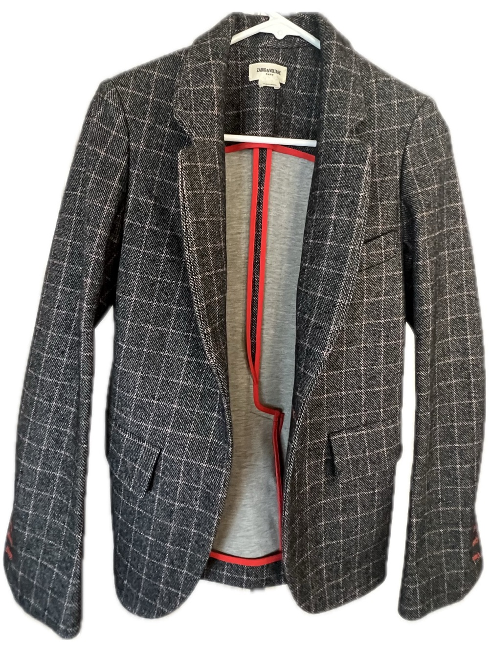 Zadig & Voltaire Very Check Rockchic Black Openfront Windowpane Blazer